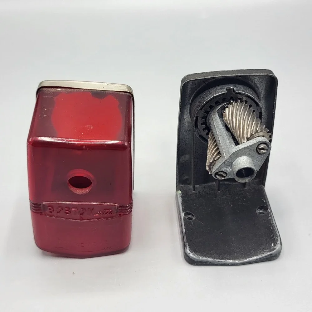 Boston Boston-ette Pencil Sharpener Manual Hand Crank Red Black Vintage